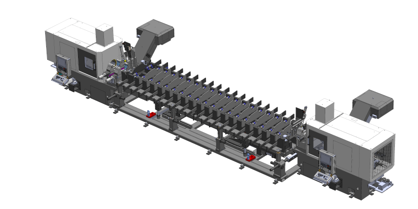 UNAMUNO ME 119 es una Máquina especial a medida para el mecanizado de rosca interior y exterior en tubo micropilote (2 tubos simultáneamente)