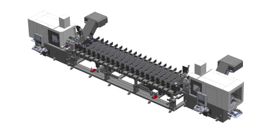 UNAMUNO ME 119 es una Máquina especial a medida para el mecanizado de rosca interior y exterior en tubo micropilote (2 tubos simultáneamente)