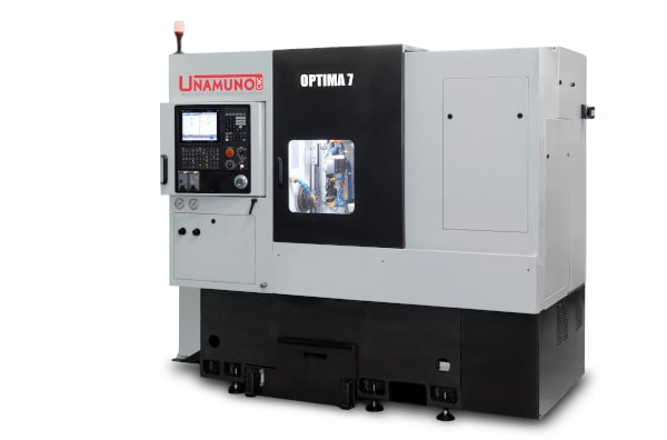 El Torno CNC OPTIMA 7 ofrece un carro delantero de 3 ejes con torreta y un carro en configuración de peine trasero de 3 ejes, integra un subcabezal con eje Z-2